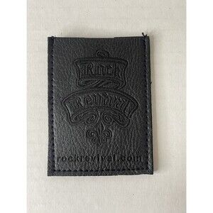 New Rock Revival Black Leather Card Case Sleeve Wallet Single Pocket Embroidered